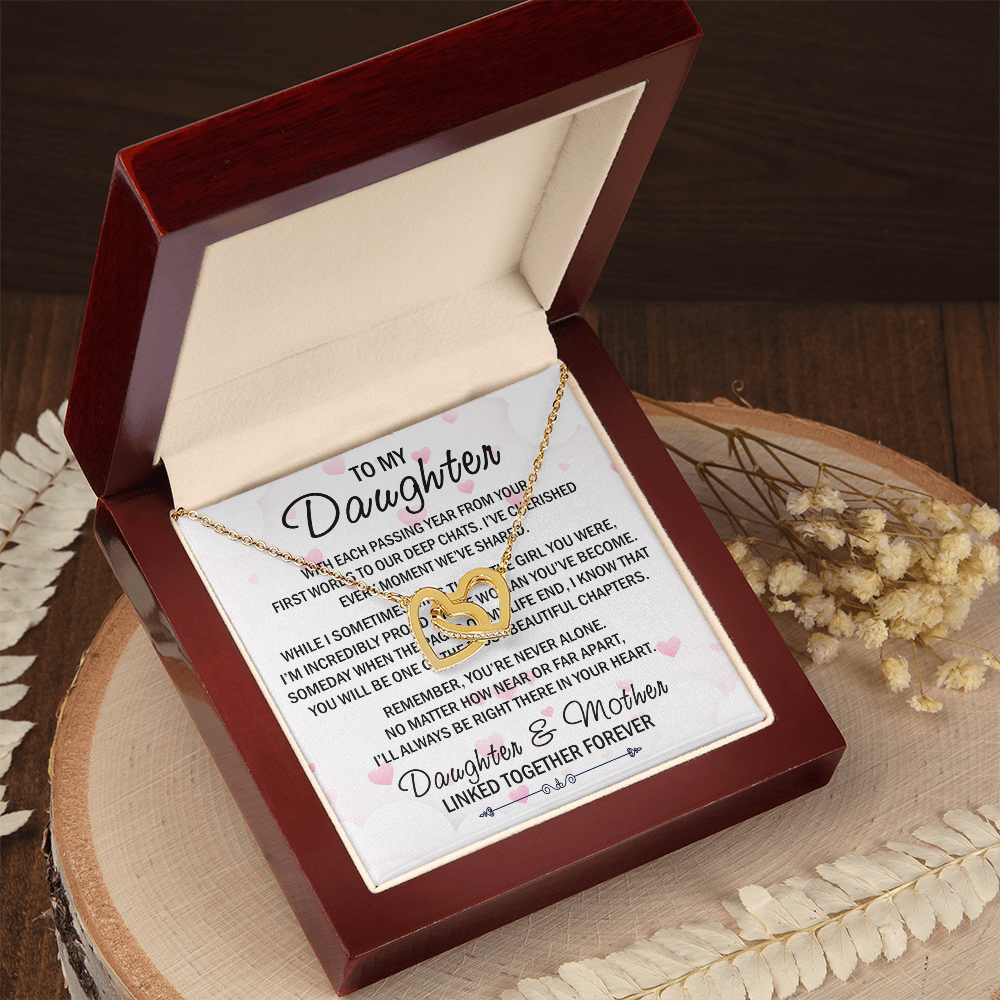 Mom To My Daughter Interlock Heart Necklace - Luxury Family Matching Gift from Mother for Birthday, Christmas, or any Special Occasion