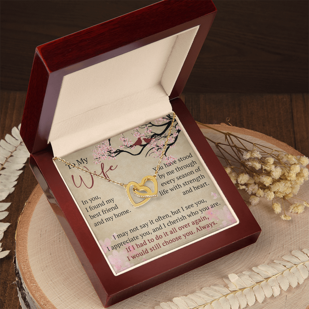 To My Wife Interlock Hearts Necklace Gift From Husband, Meaningful Jewelry for Soulmate, Partner, Bride - Birthday, Wedding Anniversary Present