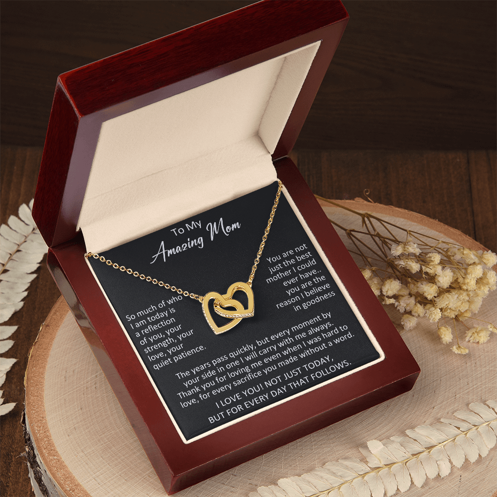 To My Amazing Mom Interlocking Heart Necklace - Meaningful Birthday Gift for Mother from Daughter, Son
