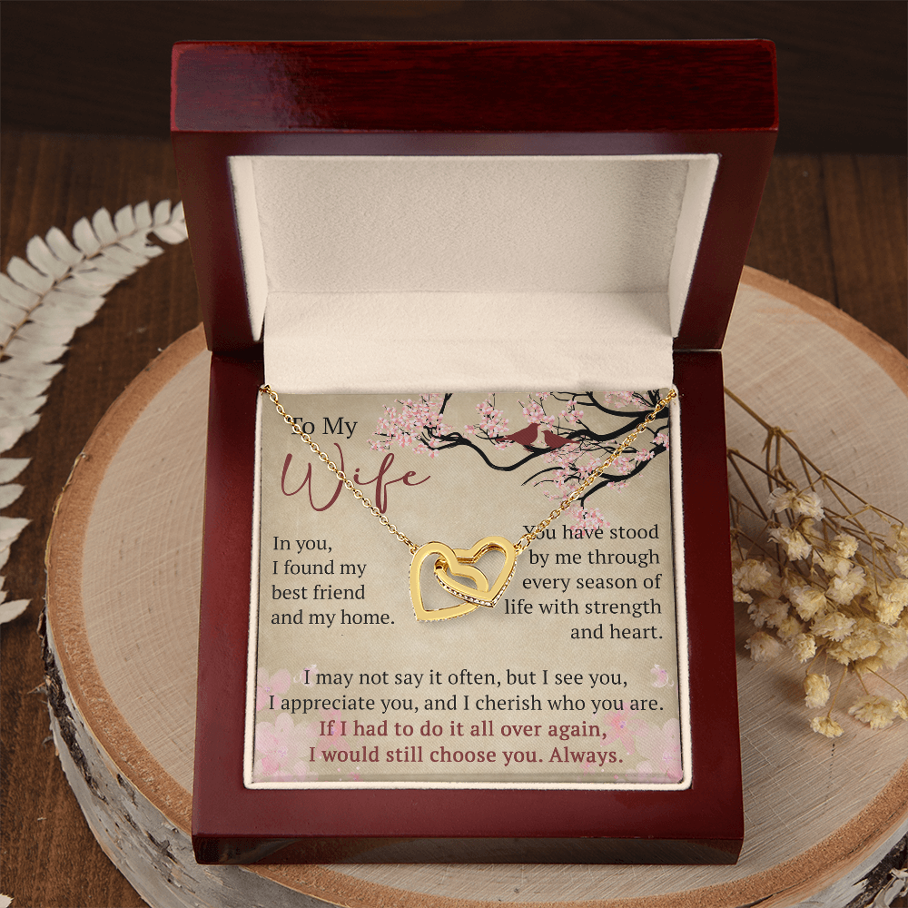 To My Wife Interlock Hearts Necklace Gift From Husband, Meaningful Jewelry for Soulmate, Partner, Bride - Birthday, Wedding Anniversary Present