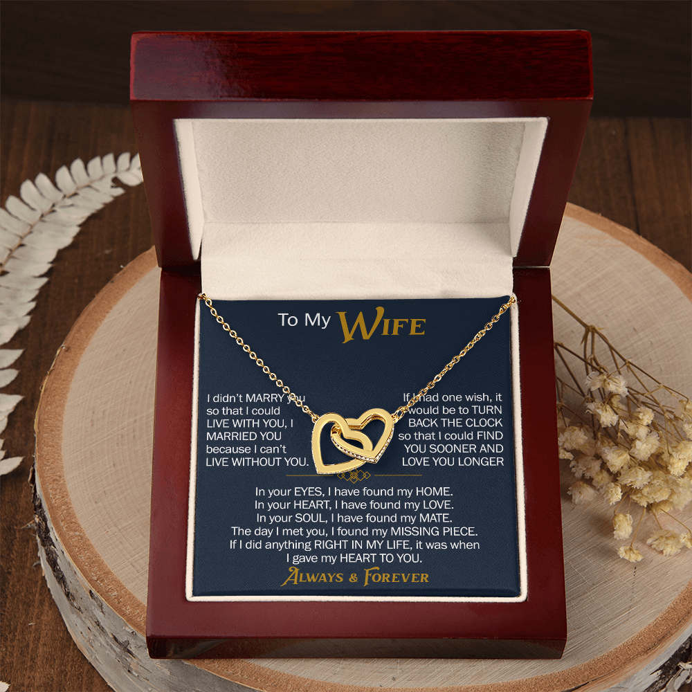 To My Wife Interlocking Hearts Necklace Gift From Husband, Meaningful Jewelry for Soulmate, Partner, Bride