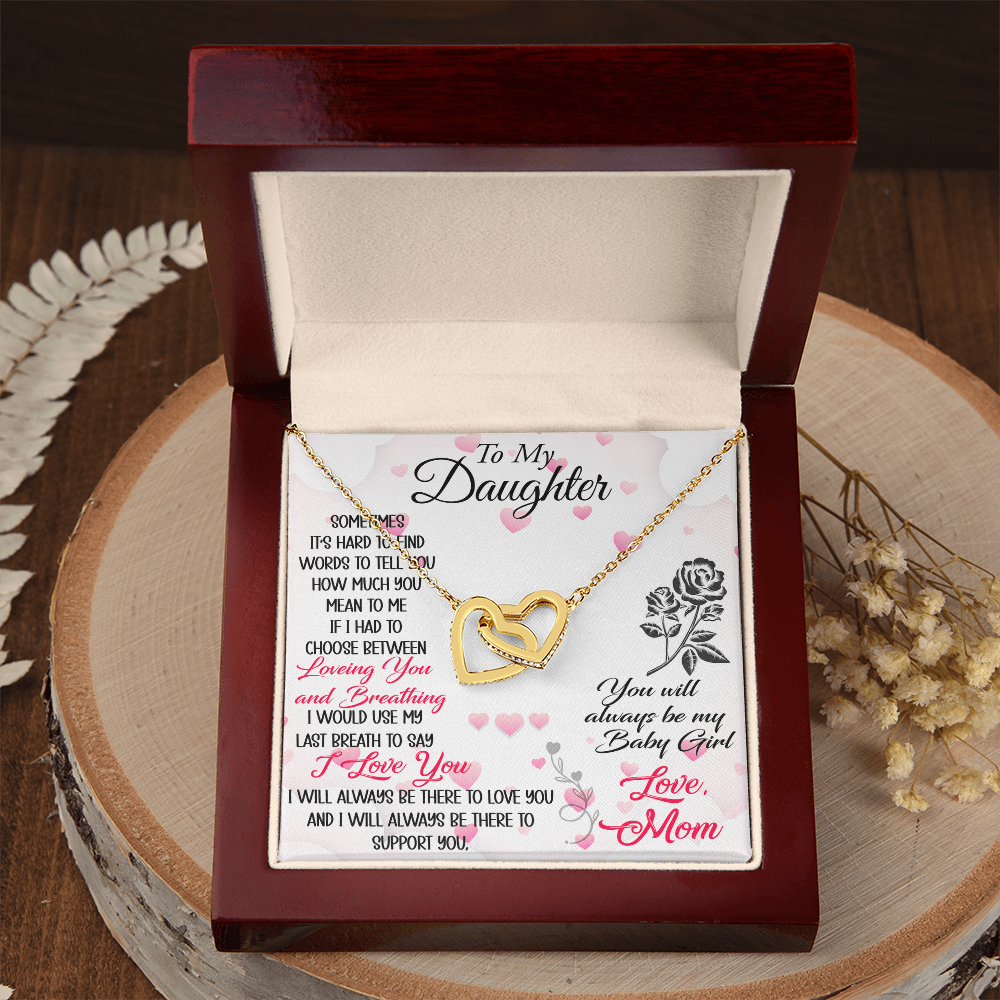 To My Daughter Interlock Heart Necklace - Luxury Family Matching Gift from Dad, Father for Birthday, Christmas, or any Special Occasion