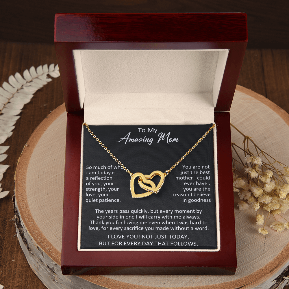 To My Amazing Mom Interlocking Heart Necklace - Meaningful Birthday Gift for Mother from Daughter, Son