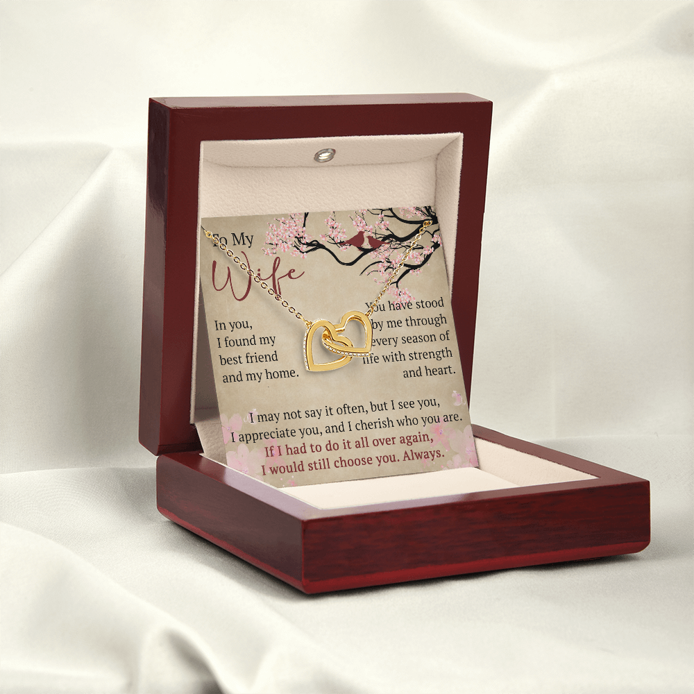 To My Wife Interlock Hearts Necklace Gift From Husband, Meaningful Jewelry for Soulmate, Partner, Bride - Birthday, Wedding Anniversary Present