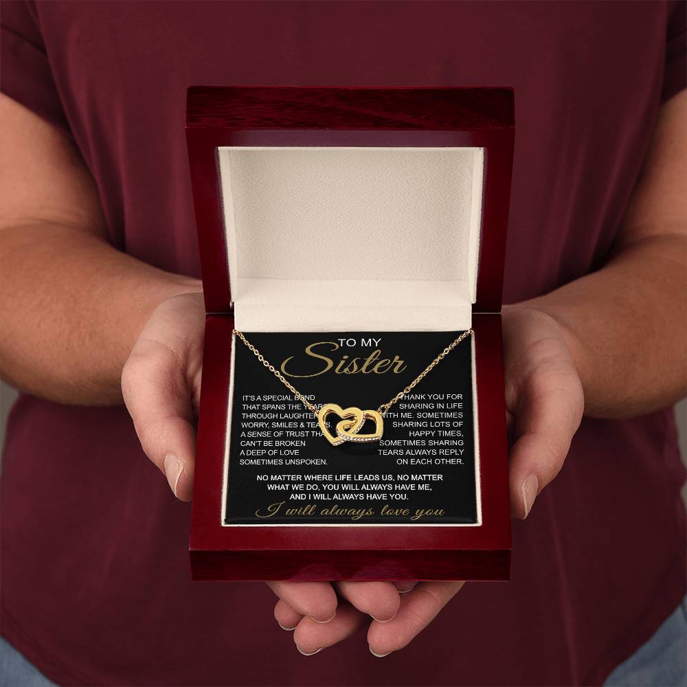 To My Sister Interlocking Hearts Necklace - Long Distant Sister Gift for Birthday, Wedding, Christmas, or any Special Occasion.