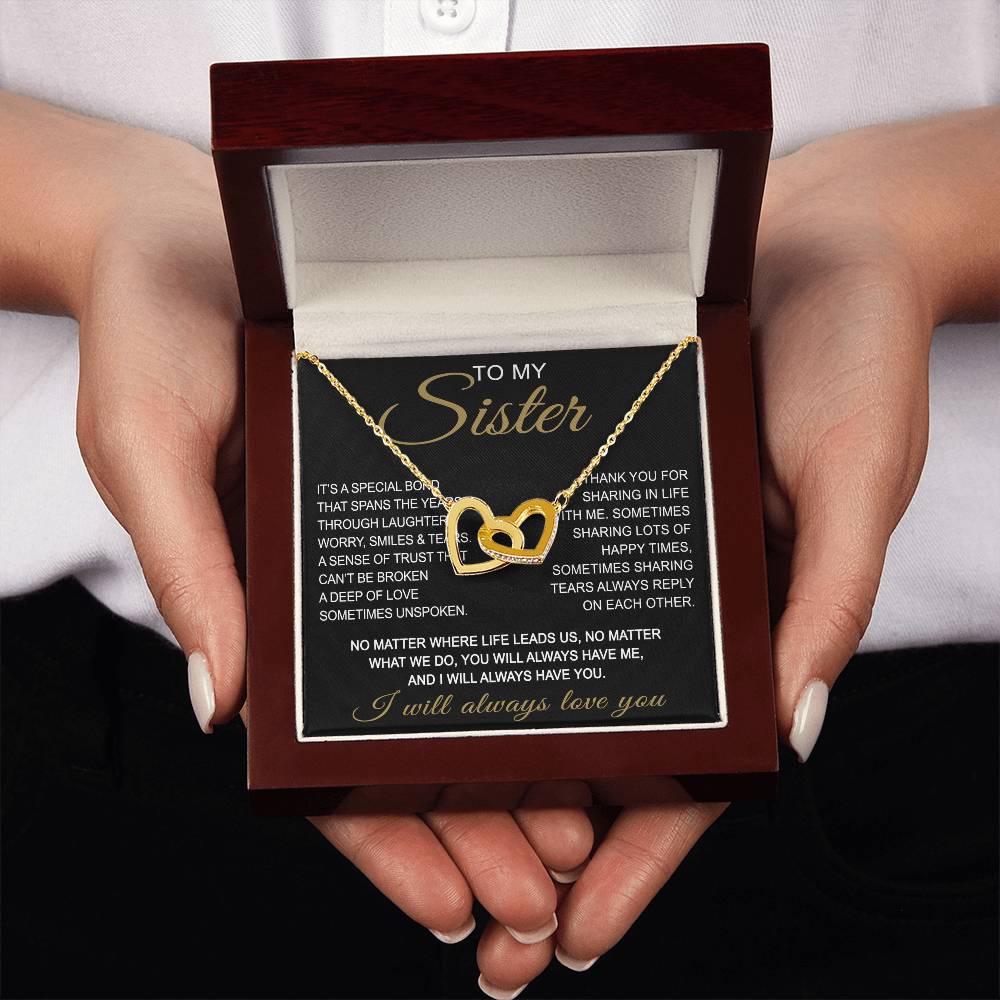 To My Sister Interlocking Hearts Necklace - Long Distant Sister Gift for Birthday, Wedding, Christmas, or any Special Occasion.