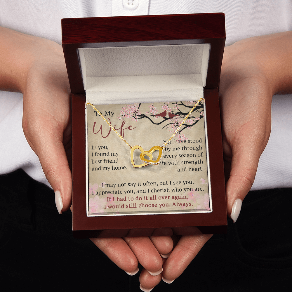 To My Wife Interlock Hearts Necklace Gift From Husband, Meaningful Jewelry for Soulmate, Partner, Bride - Birthday, Wedding Anniversary Present