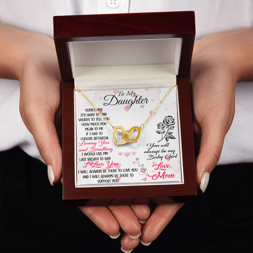 To My Daughter Interlock Heart Necklace - Luxury Family Matching Gift from Dad, Father for Birthday, Christmas, or any Special Occasion