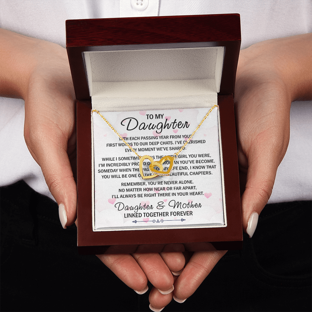 Mom To My Daughter Interlock Heart Necklace - Luxury Family Matching Gift from Mother for Birthday, Christmas, or any Special Occasion