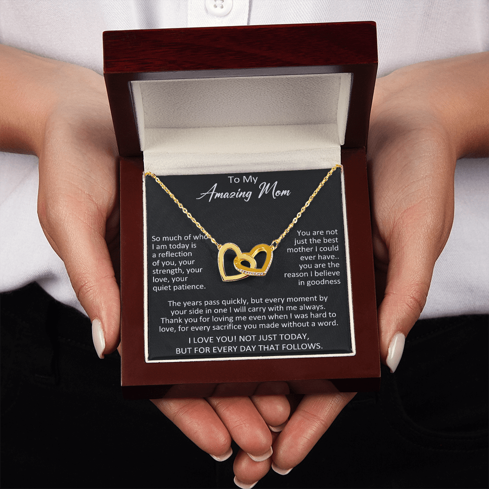 To My Mom Interlocking Hearts Necklace Gift from Daughter Son, Meaningful Birthday Jewelry for Mother, Mama