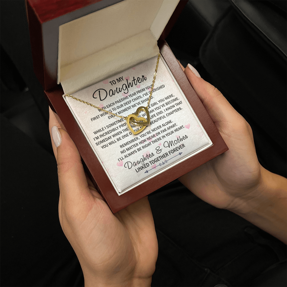 Mom To My Daughter Interlock Heart Necklace - Luxury Family Matching Gift from Mother for Birthday, Christmas, or any Special Occasion
