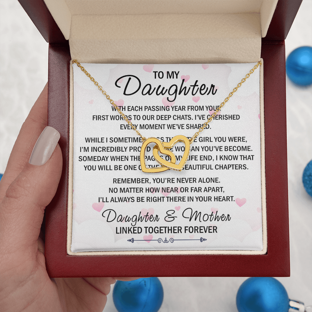 Mom To My Daughter Interlock Heart Necklace - Luxury Family Matching Gift from Mother for Birthday, Christmas, or any Special Occasion