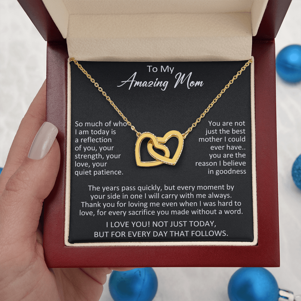To My Mom Interlocking Hearts Necklace Gift from Daughter Son, Meaningful Birthday Jewelry for Mother, Mama