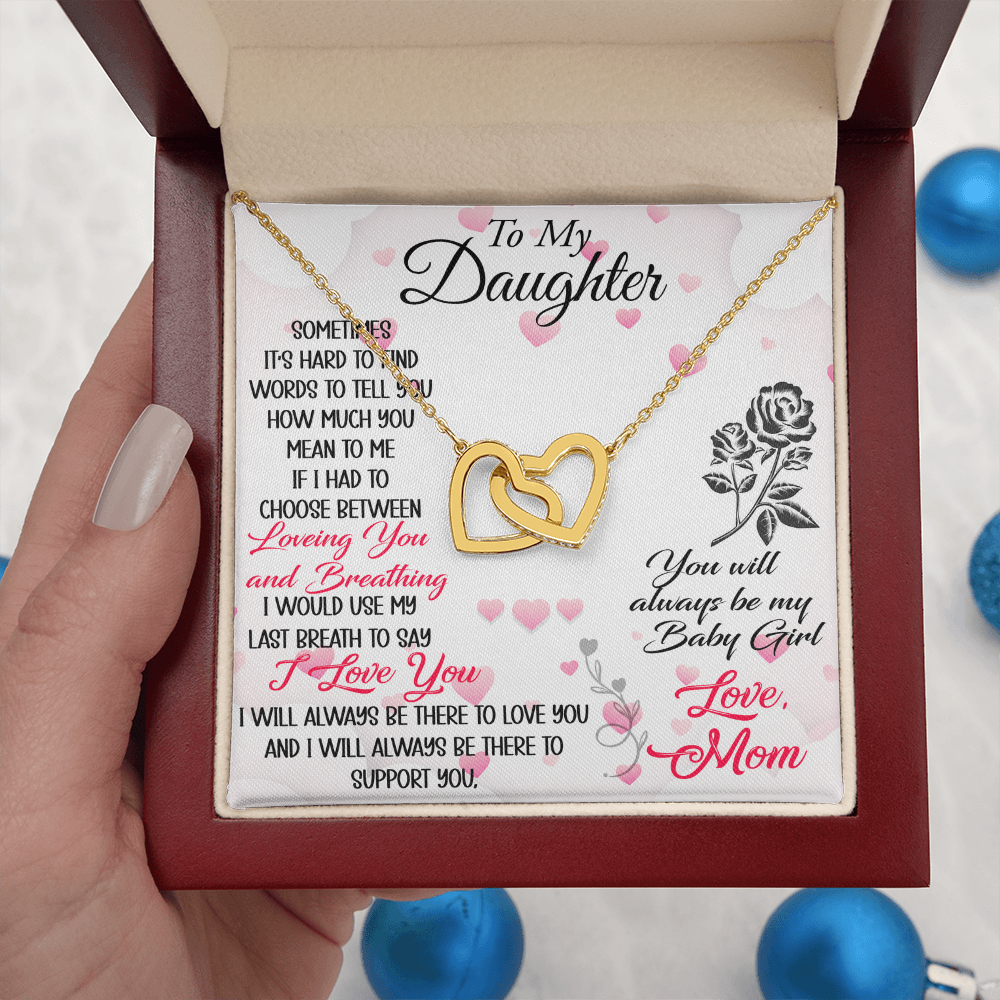 To My Daughter Interlock Heart Necklace - Luxury Family Matching Gift from Dad, Father for Birthday, Christmas, or any Special Occasion