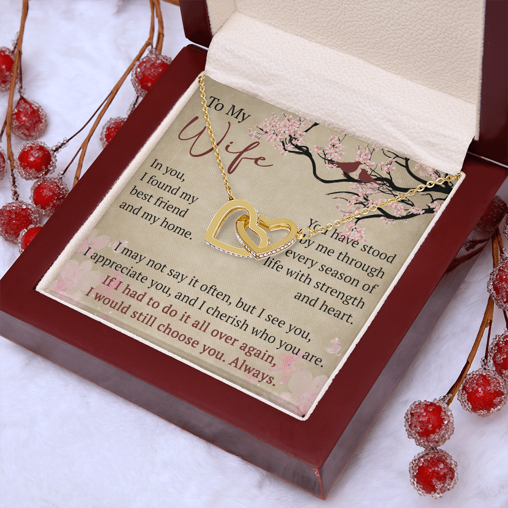 To My Wife Interlock Hearts Necklace Gift From Husband, Meaningful Jewelry for Soulmate, Partner, Bride - Birthday, Wedding Anniversary Present