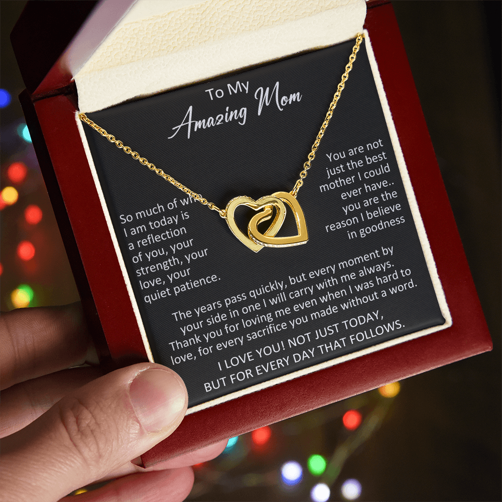 To My Mom Interlocking Hearts Necklace Gift from Daughter Son, Meaningful Birthday Jewelry for Mother, Mama