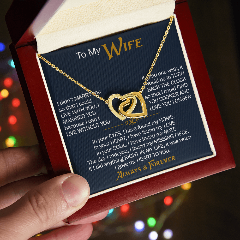 To My Wife Interlocking Hearts Necklace Gift From Husband, Meaningful Jewelry for Soulmate, Partner, Bride