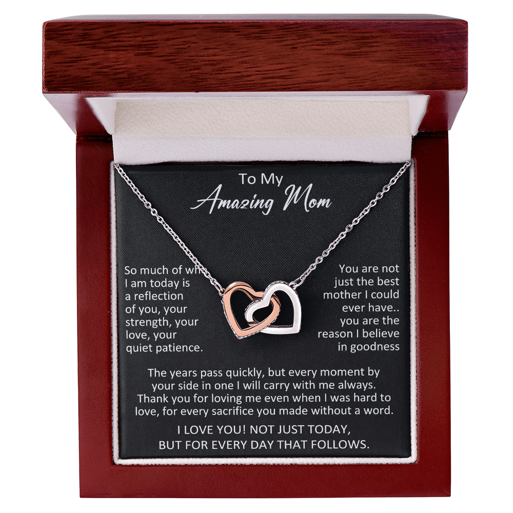 To My Amazing Mom Interlocking Heart Necklace - Meaningful Birthday Gift for Mother from Daughter, Son