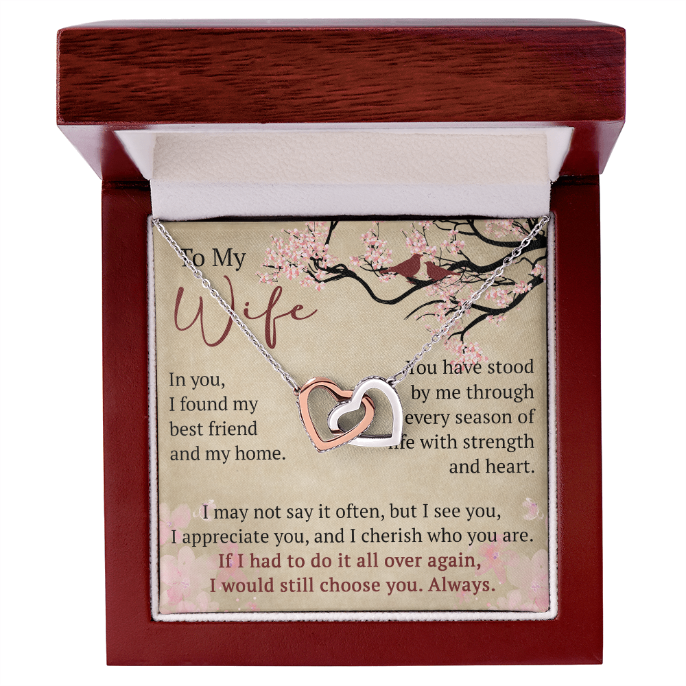 To My Wife Interlock Hearts Necklace Gift From Husband, Meaningful Jewelry for Soulmate, Partner, Bride - Birthday, Wedding Anniversary Present