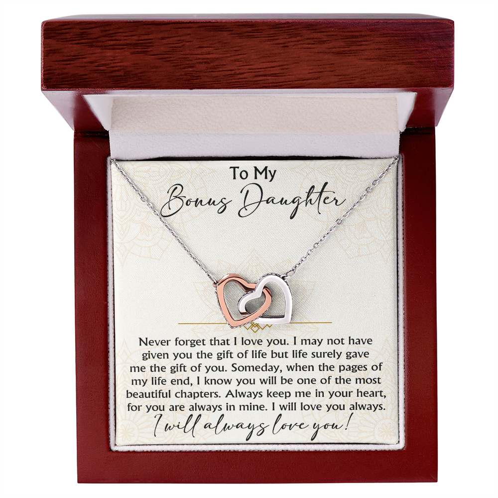 To My Bonus Daughter Interlocking Hearts necklace - Birthday Xmas Gift from Bonus Mom Dad