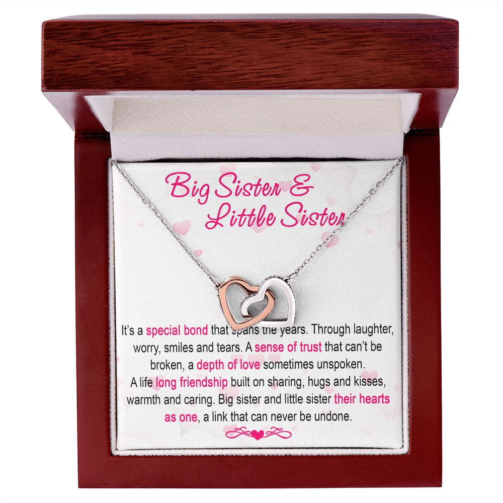 To My Sis Necklace – Interlock Heart Pendant with Message Card and Gift Box, Meaningful Jewelry Gift for Birthday, Christmas or Graduation