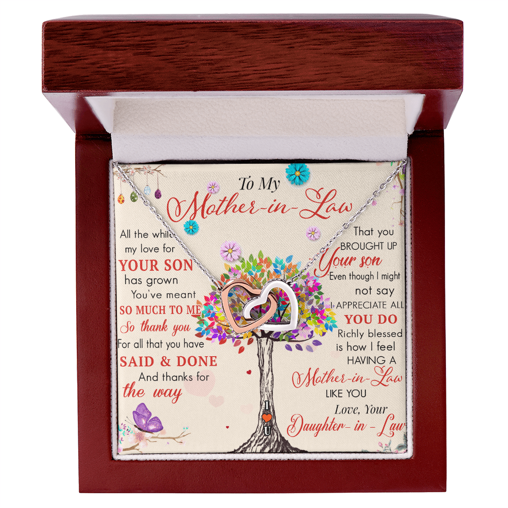 To My Mother in Law Interlock Heart Necklace - Luxury Family Matching Gift from Daughter in Law for Birthday, Christmas, or any Special Occasion