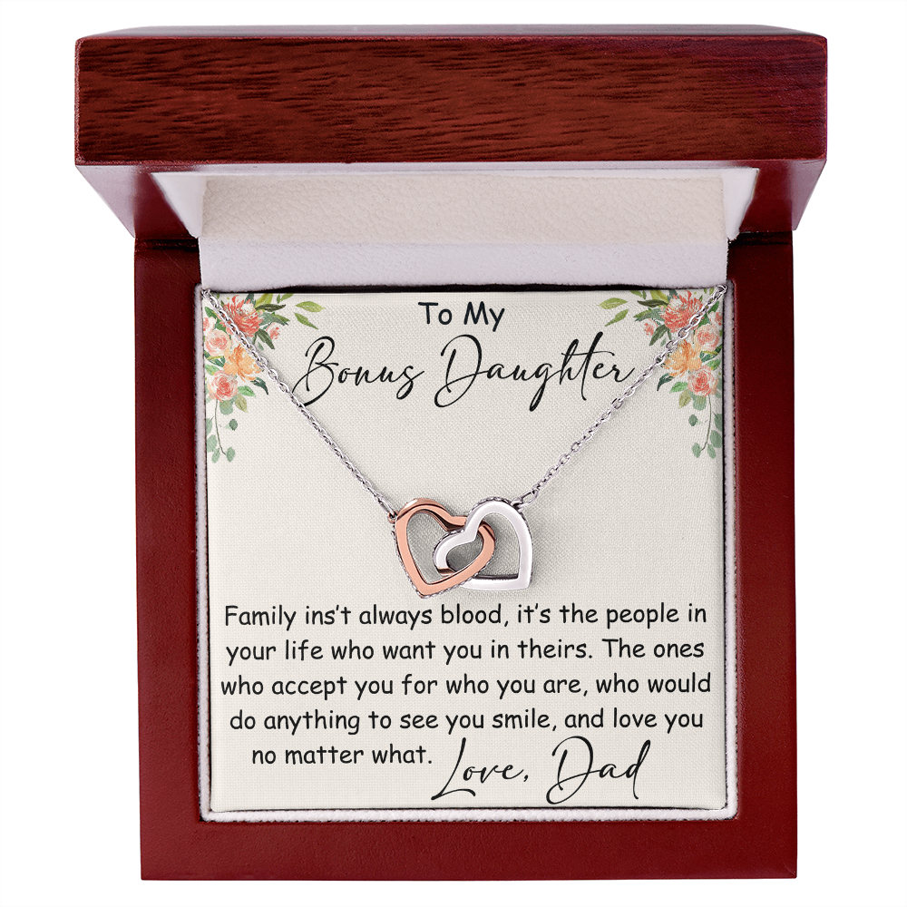 Interlocking Hearts Necklace – Meaningful Bonus Daughter Gift – Stepdad/Stepmom Family Bond Jewelry