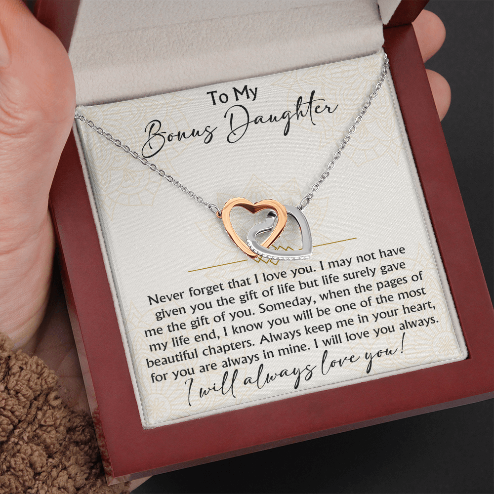 To My Bonus Daughter Interlocking Hearts necklace - Birthday Xmas Gift from Bonus Mom Dad
