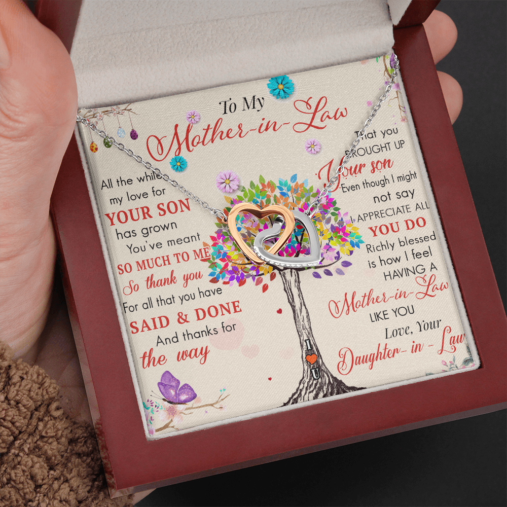 To My Mother in Law Interlock Heart Necklace - Luxury Family Matching Gift from Daughter in Law for Birthday, Christmas, or any Special Occasion