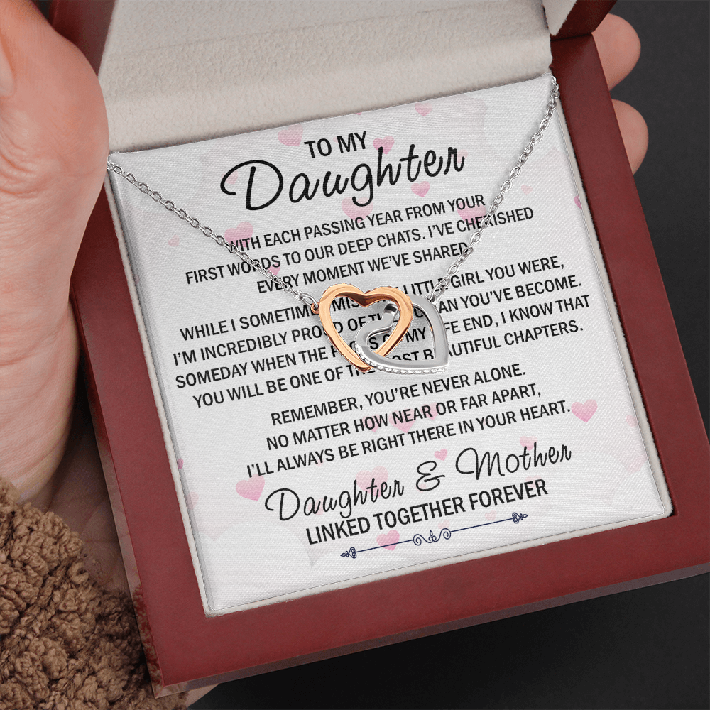 Mom To My Daughter Interlock Heart Necklace - Luxury Family Matching Gift from Mother for Birthday, Christmas, or any Special Occasion