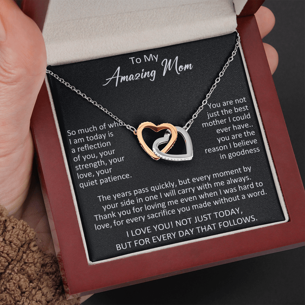 To My Amazing Mom Interlocking Heart Necklace - Meaningful Birthday Gift for Mother from Daughter, Son