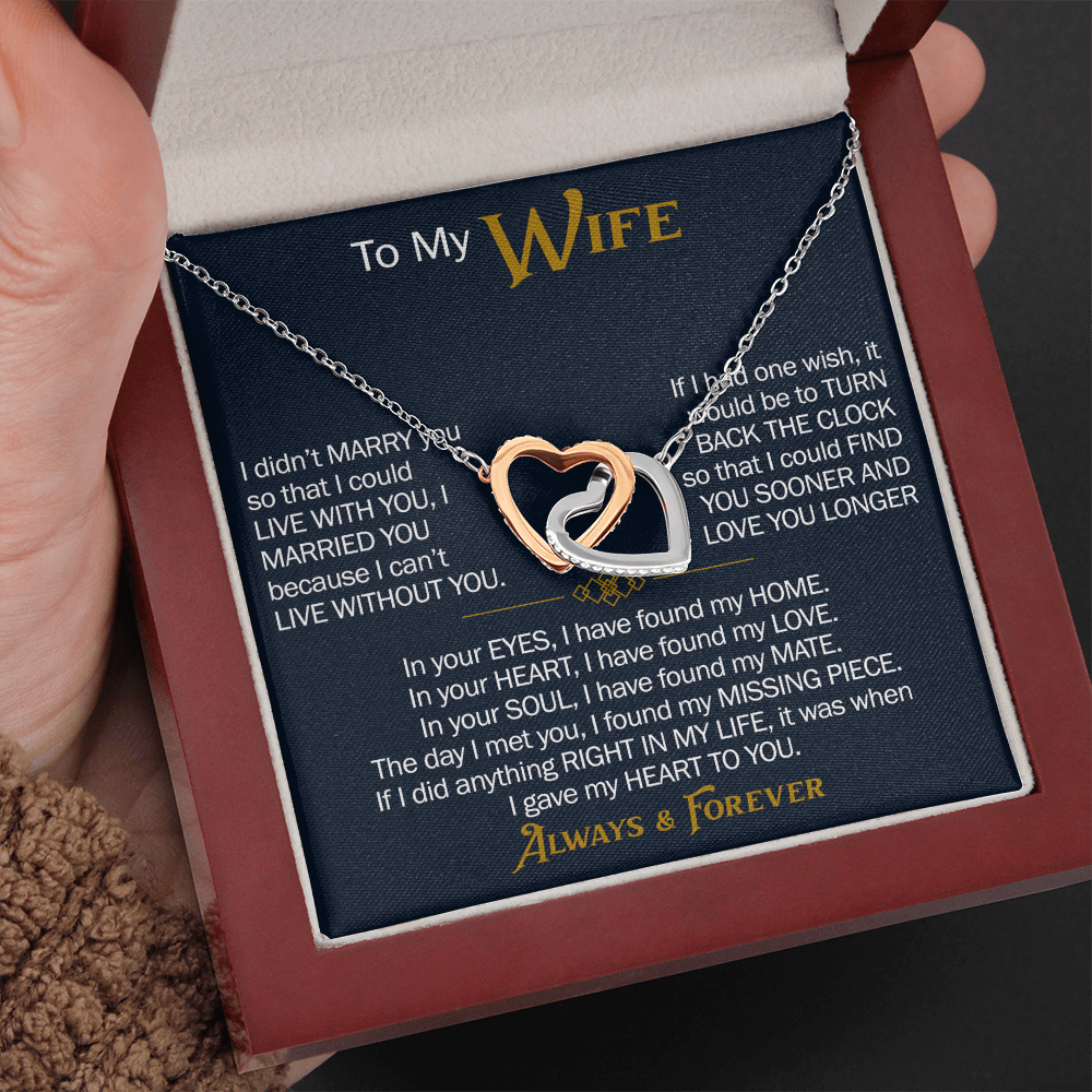 To My Wife Interlocking Hearts Necklace Gift From Husband, Meaningful Jewelry for Soulmate, Partner, Bride