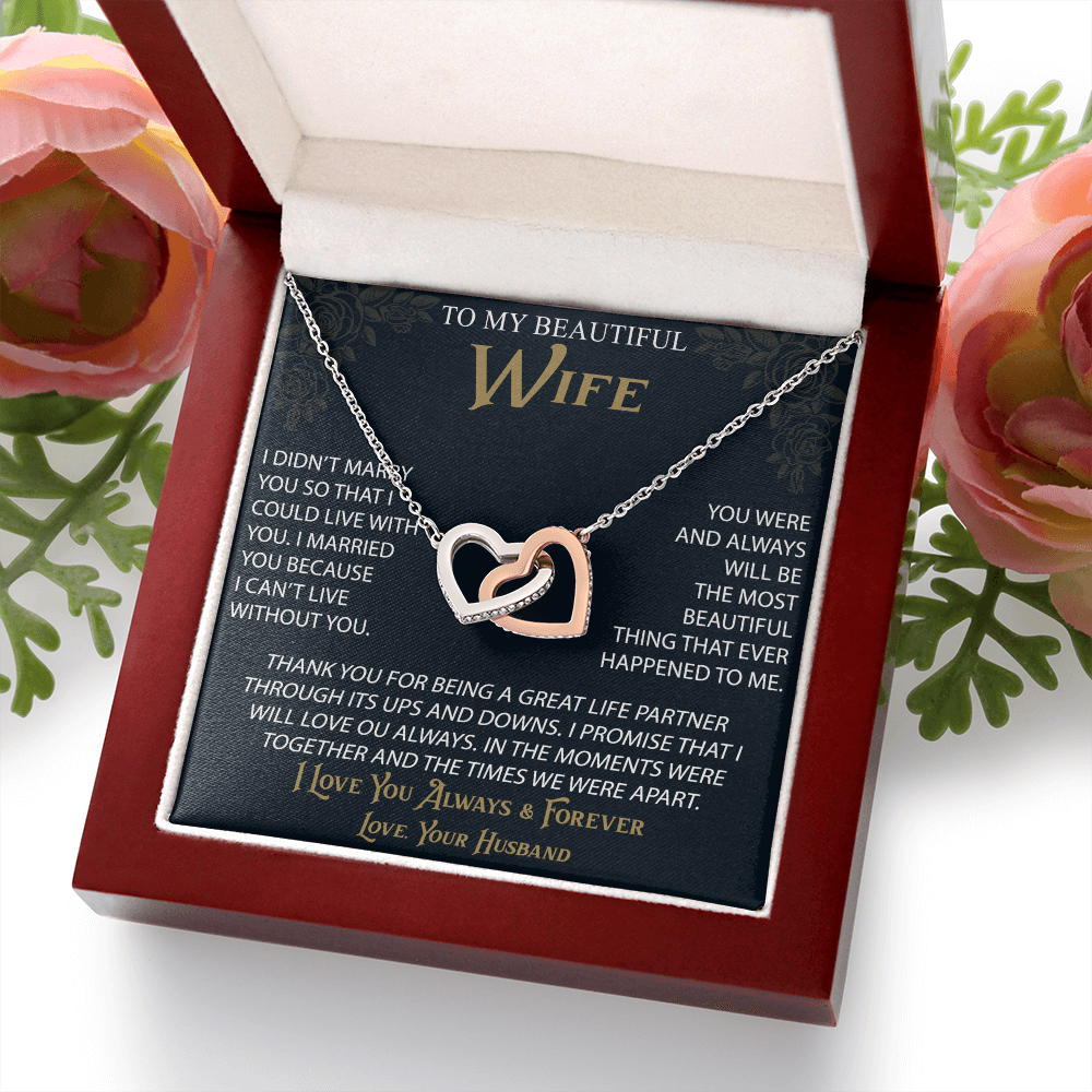 To My Wife Interlocking Hearts Necklace from Husband, Christmas Gifts For Women, Anniversary Gift For Wife, Soulmate