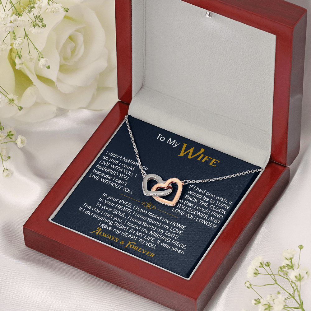 To My Wife Interlocking Hearts Necklace Gift From Husband, Meaningful Jewelry for Soulmate, Partner, Bride