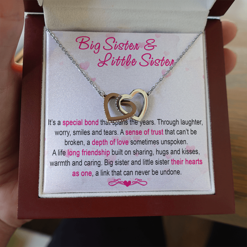 To My Sis Necklace – Interlock Heart Pendant with Message Card and Gift Box, Meaningful Jewelry Gift for Birthday, Christmas or Graduation