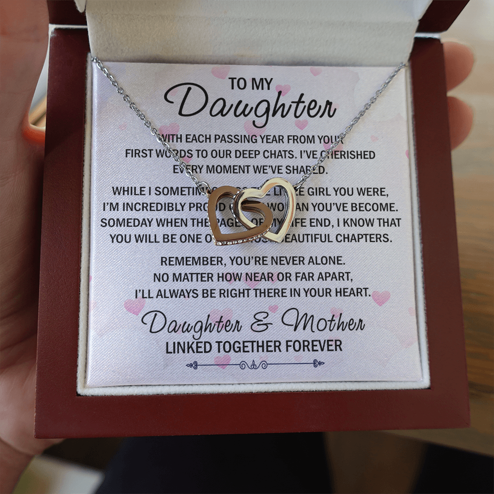 Mom To My Daughter Interlock Heart Necklace - Luxury Family Matching Gift from Mother for Birthday, Christmas, or any Special Occasion