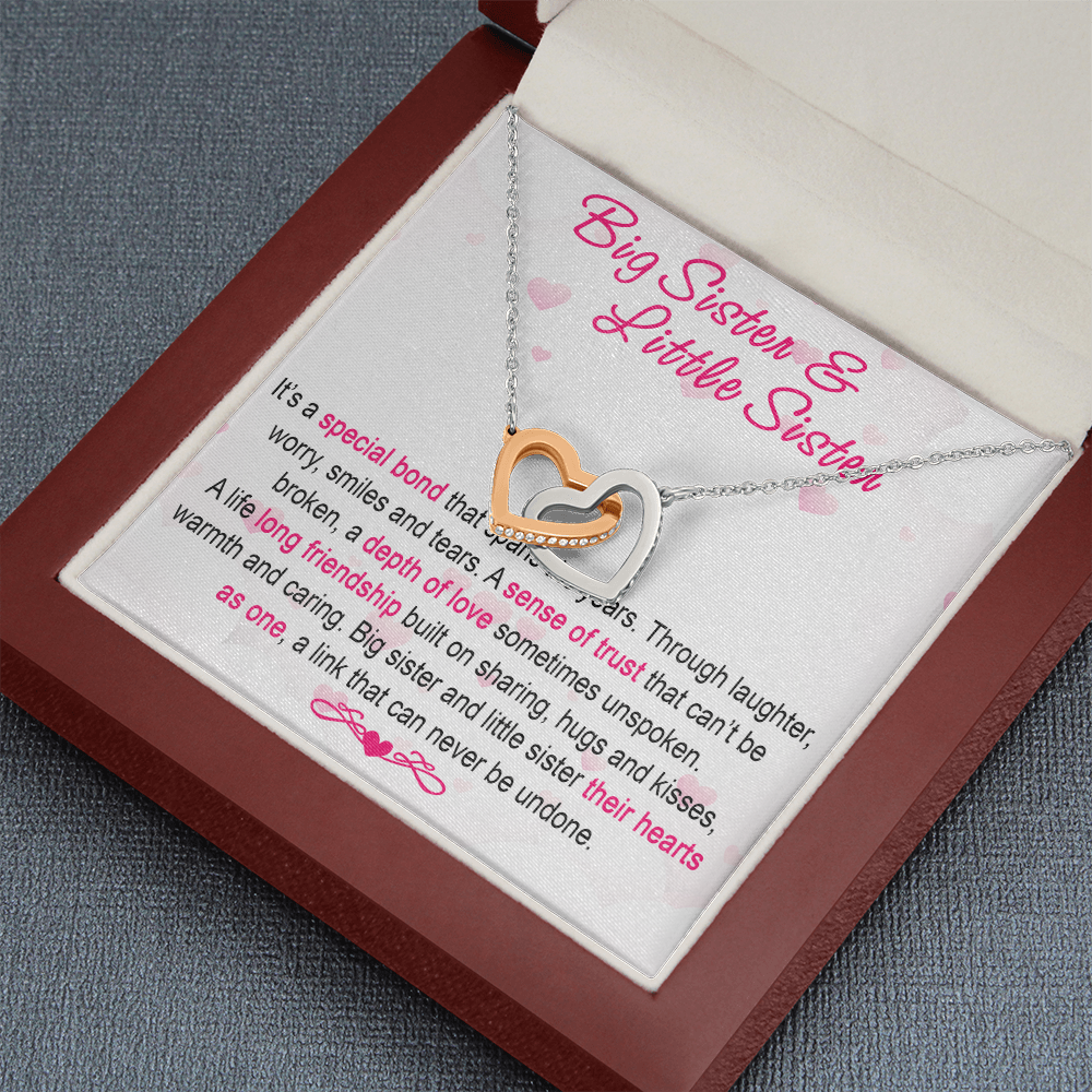 To My Sis Necklace – Interlock Heart Pendant with Message Card and Gift Box, Meaningful Jewelry Gift for Birthday, Christmas or Graduation