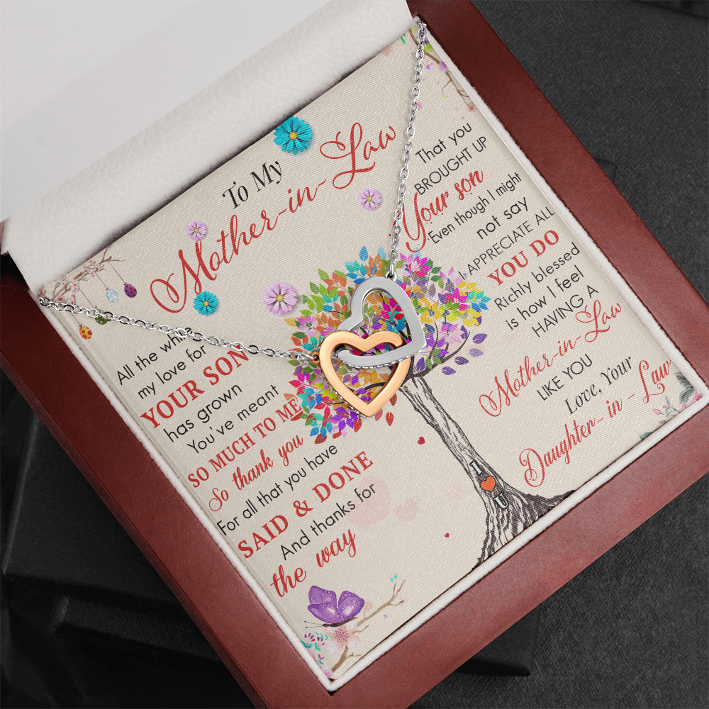 To My Mother in Law Interlock Heart Necklace - Luxury Family Matching Gift from Daughter in Law for Birthday, Christmas, or any Special Occasion