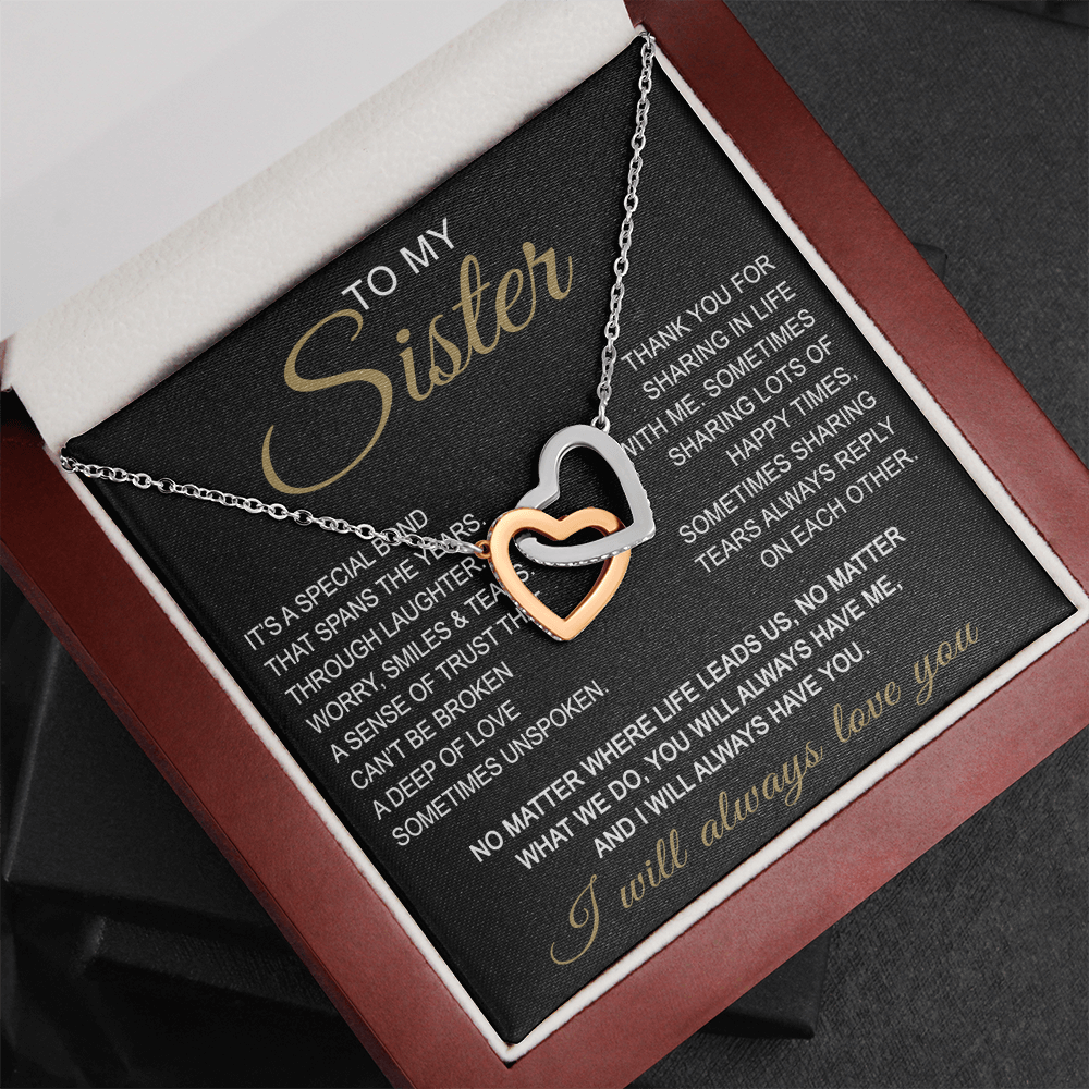 To My Sister Interlocking Hearts Necklace - Long Distant Sister Gift for Birthday, Wedding, Christmas, or any Special Occasion.
