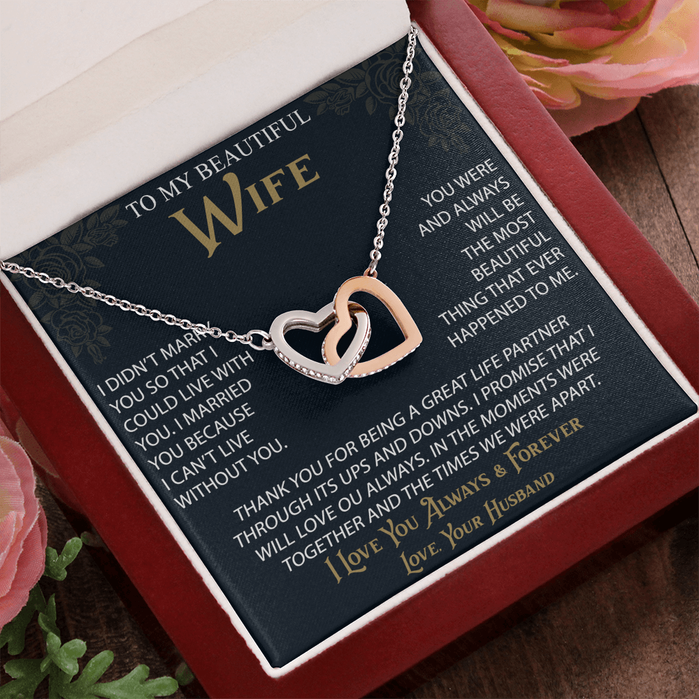 To My Wife Interlocking Hearts Necklace from Husband, Christmas Gifts For Women, Anniversary Gift For Wife, Soulmate