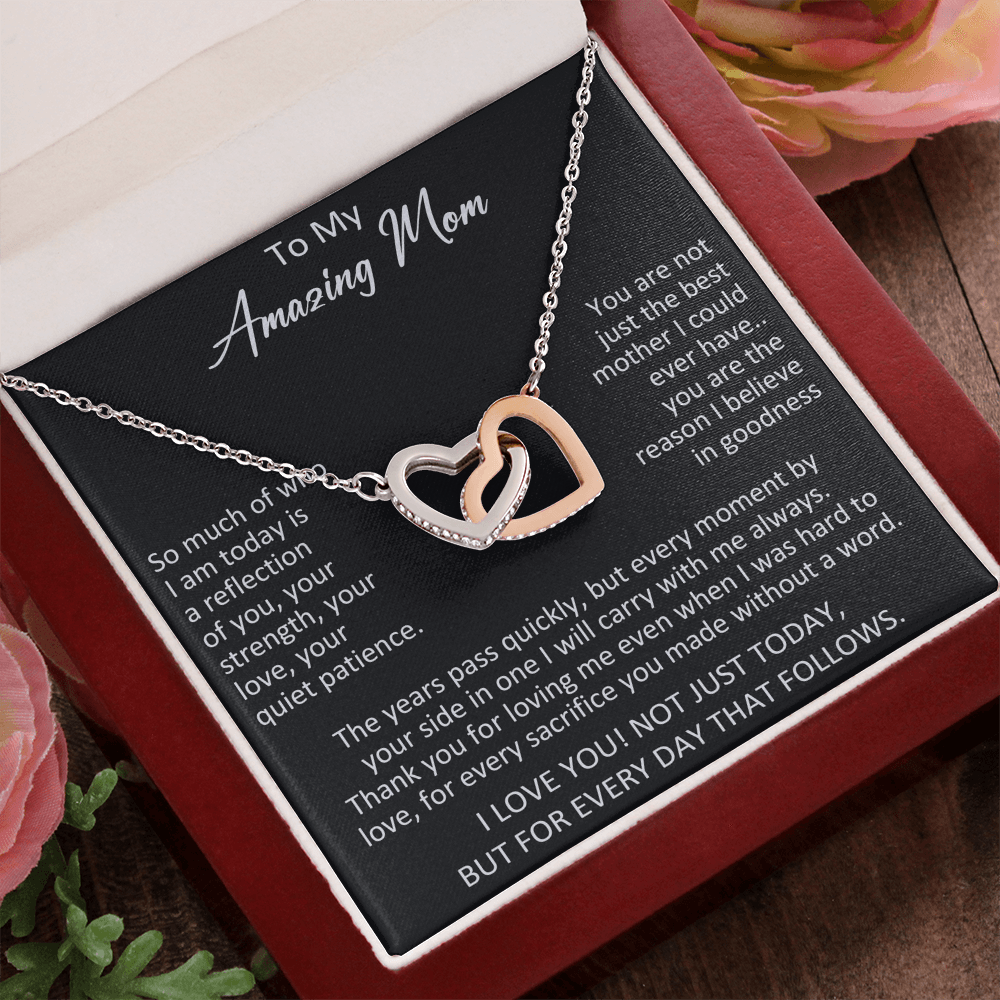 To My Amazing Mom Interlocking Heart Necklace - Meaningful Birthday Gift for Mother from Daughter, Son