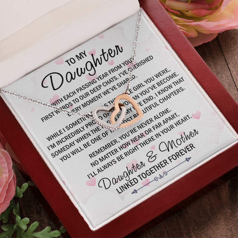 Mom To My Daughter Interlock Heart Necklace - Luxury Family Matching Gift from Mother for Birthday, Christmas, or any Special Occasion