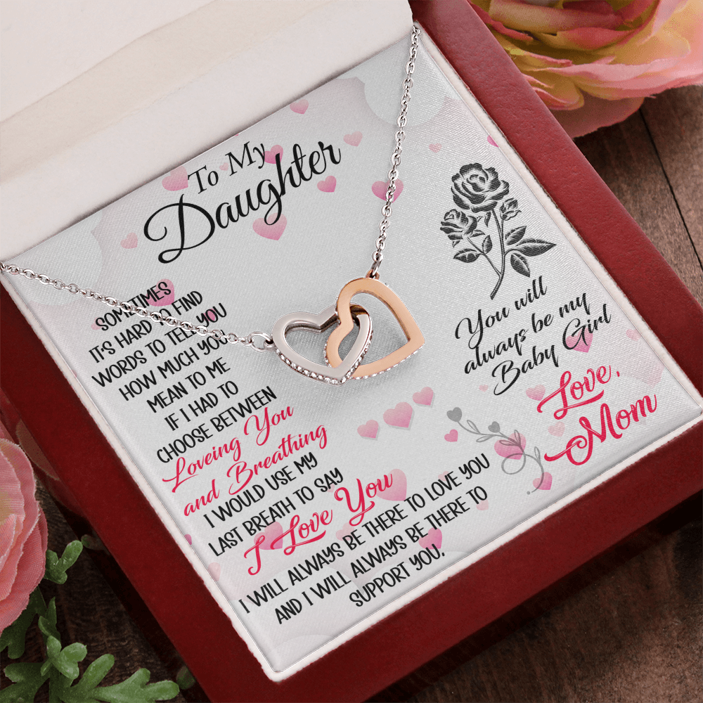 To My Daughter Interlock Heart Necklace - Luxury Family Matching Gift from Dad, Father for Birthday, Christmas, or any Special Occasion