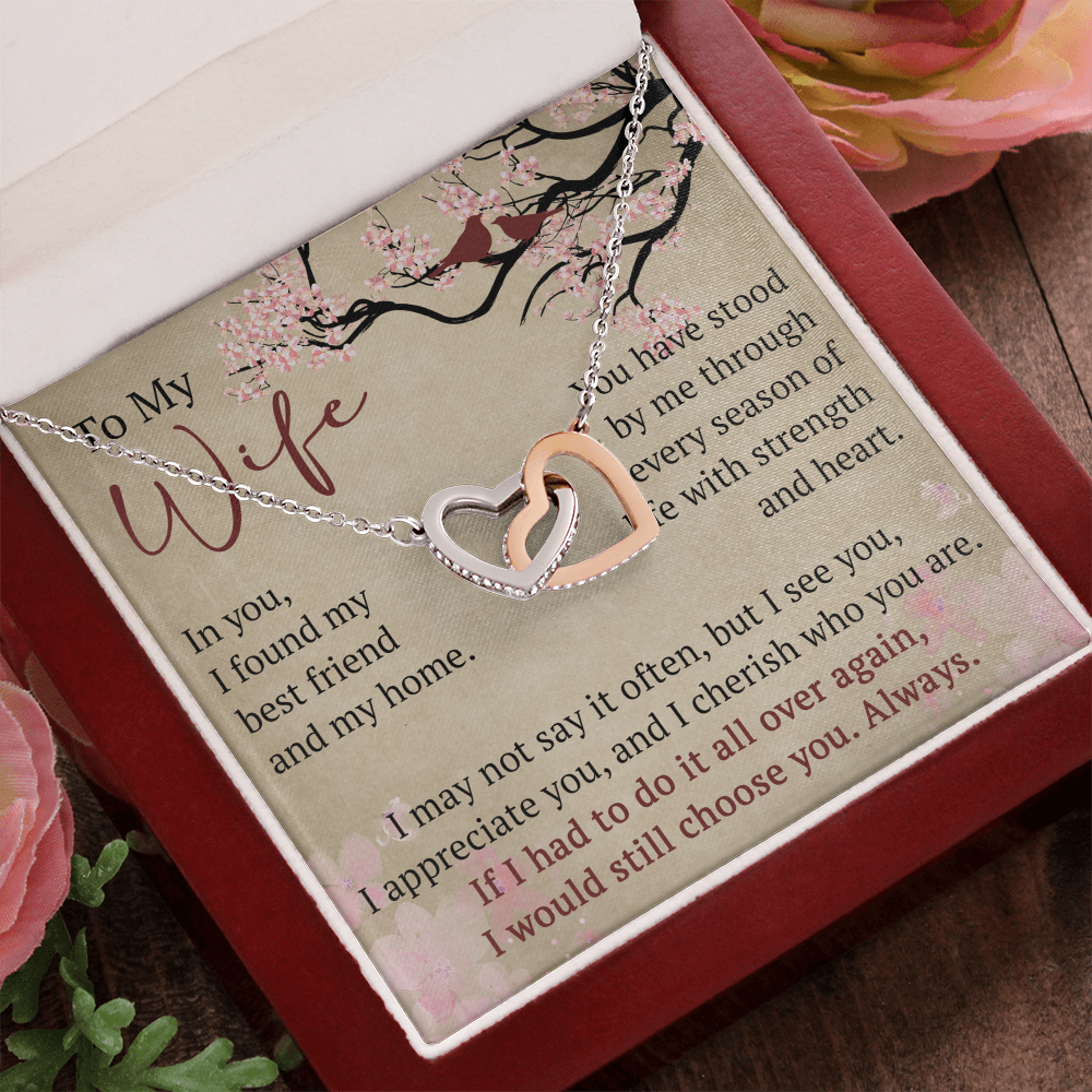 To My Wife Interlock Hearts Necklace Gift From Husband, Meaningful Jewelry for Soulmate, Partner, Bride - Birthday, Wedding Anniversary Present