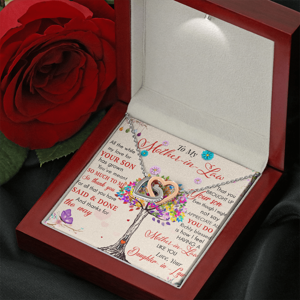 To My Mother in Law Interlock Heart Necklace - Luxury Family Matching Gift from Daughter in Law for Birthday, Christmas, or any Special Occasion