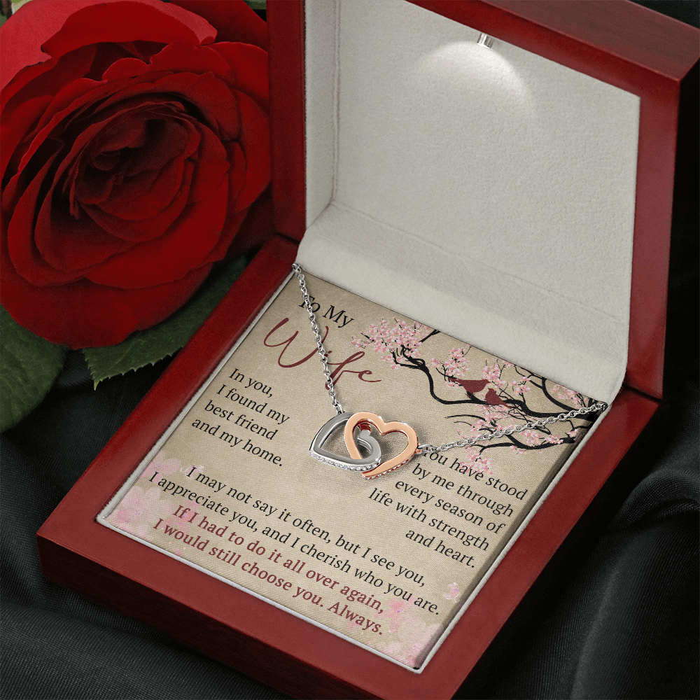 To My Wife Interlock Hearts Necklace Gift From Husband, Meaningful Jewelry for Soulmate, Partner, Bride - Birthday, Wedding Anniversary Present