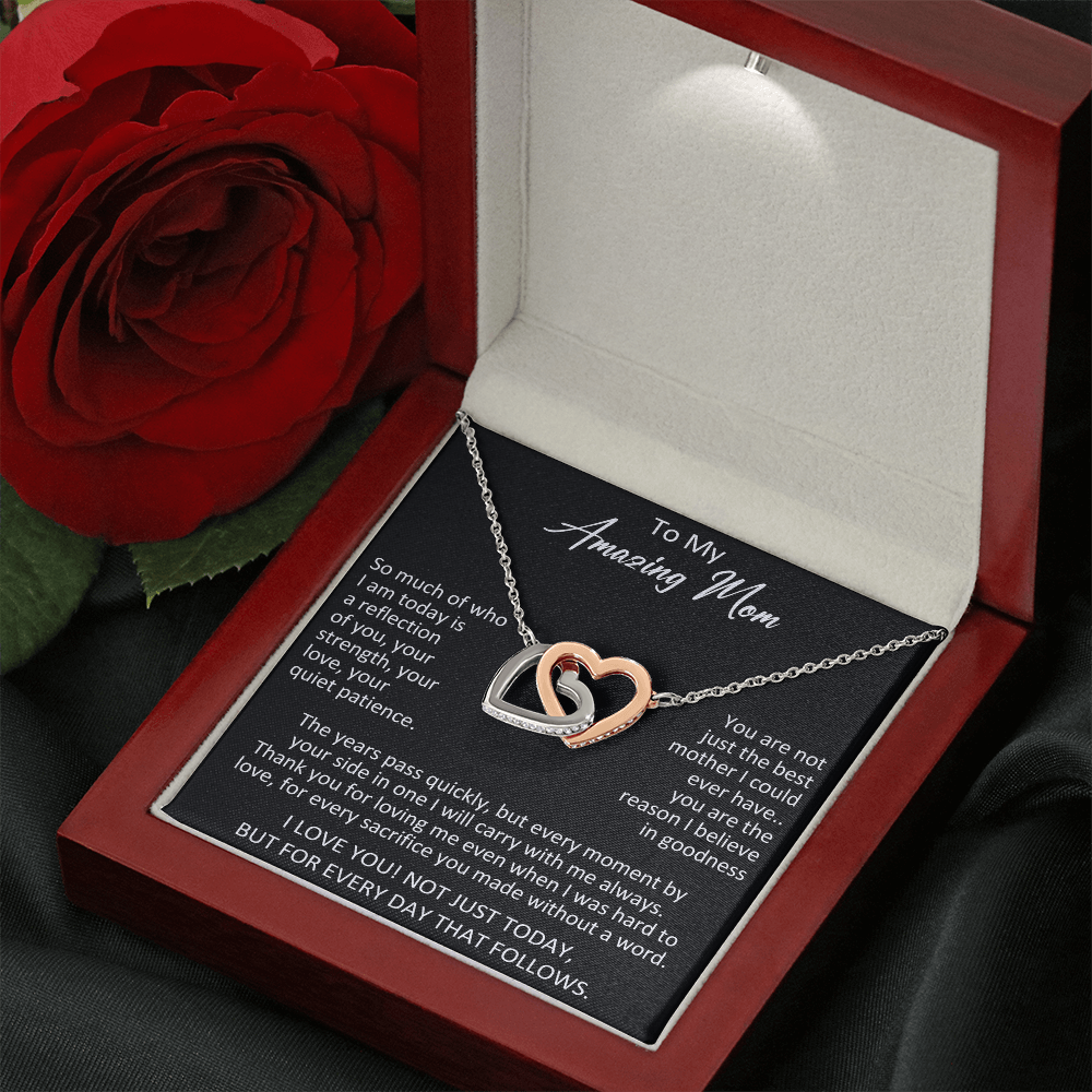 To My Amazing Mom Interlocking Heart Necklace - Meaningful Birthday Gift for Mother from Daughter, Son