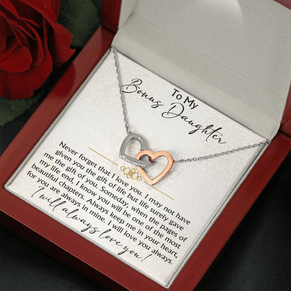 To My Bonus Daughter Interlocking Hearts necklace - Birthday Xmas Gift from Bonus Mom Dad