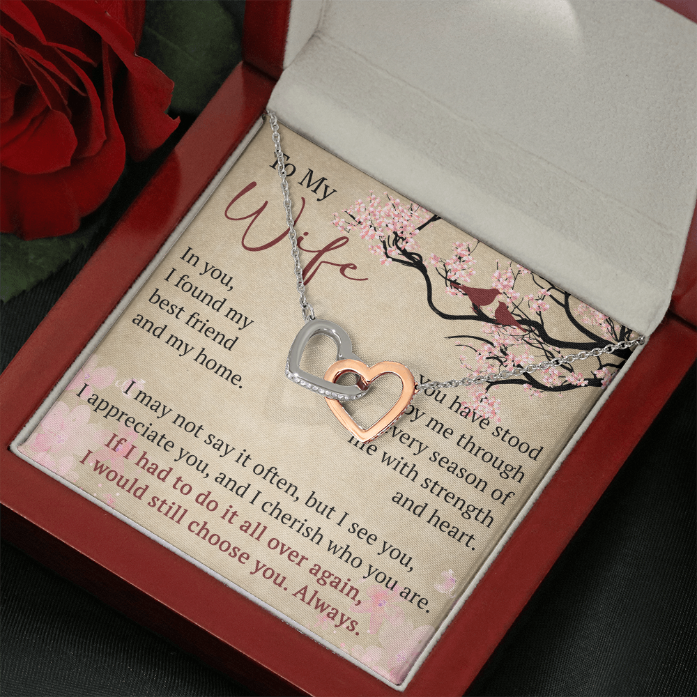 To My Wife Interlock Hearts Necklace Gift From Husband, Meaningful Jewelry for Soulmate, Partner, Bride - Birthday, Wedding Anniversary Present