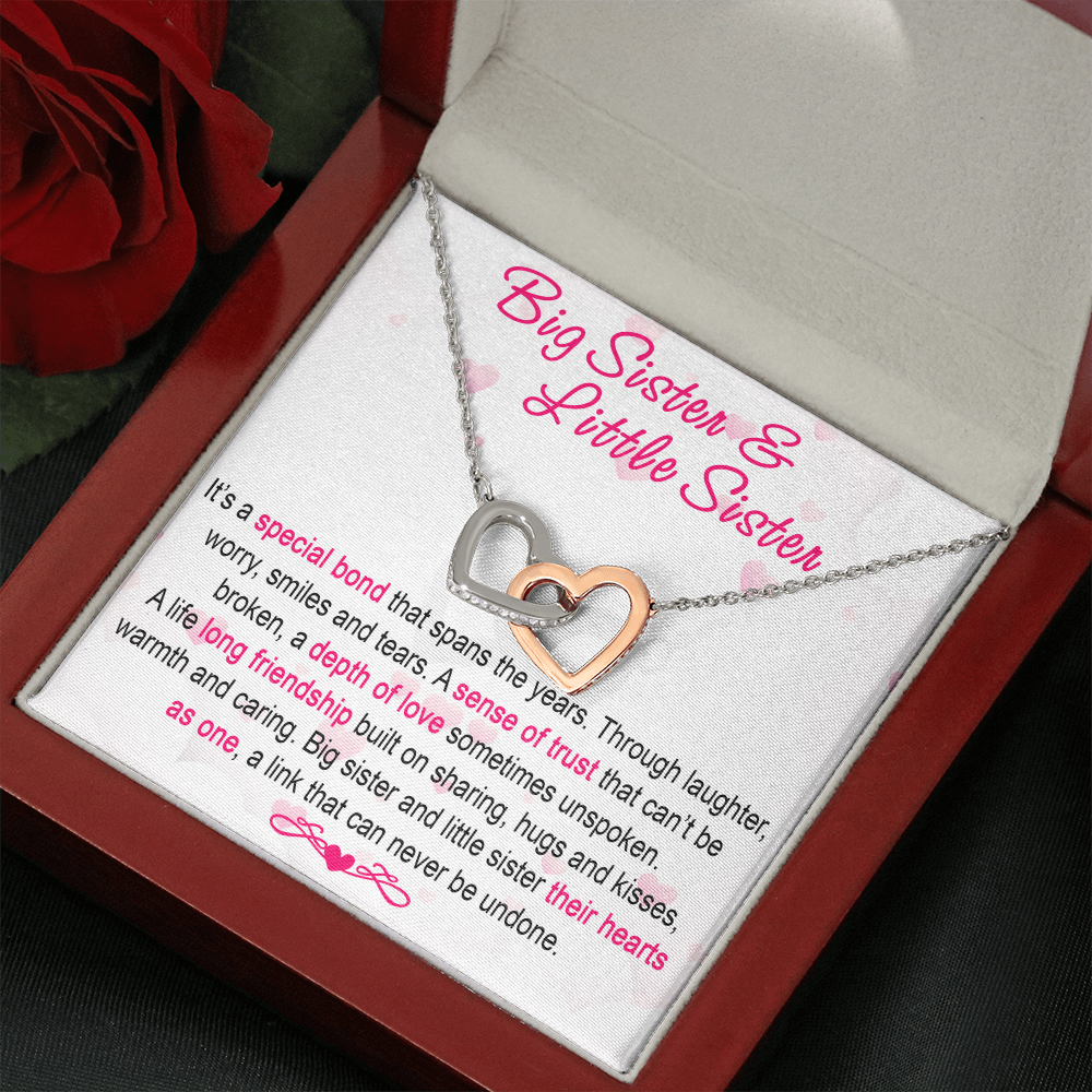 To My Sis Necklace – Interlock Heart Pendant with Message Card and Gift Box, Meaningful Jewelry Gift for Birthday, Christmas or Graduation